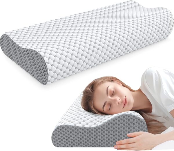 BlissTrends Cervical Pillow for Neck and Shoulder Pain Relief, Memory Foam Pillow for Sleeping, Contour Bed Pillow for Side, Back and Stomach Sleepers,Grey, Queen Size
