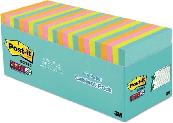 Post-it Super Sticky Notes, 24 Sticky Note Pads, 3 x 3 in., School Supplies, Office Products, Sticky Notes for Vertical Surfaces, Monitors, Walls and Windows, Supernova Neons Collection - Image 3