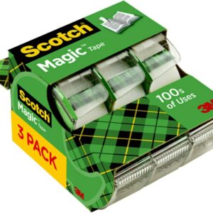 Scotch Magic Tape, 3 Dispensered Rolls, Numerous Applications, Invisible, Clear Tape Engineered for Repairing, 3/4 x 300 Inches