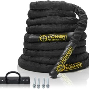 POWER GUIDANCE Battle Rope, 1.5/2 Inch Diameter Poly Dacron 30, 40, 50Ft Length Exercise Equipment for Home Gym & Outdoor Workout, Battle Rope Anchor Included…