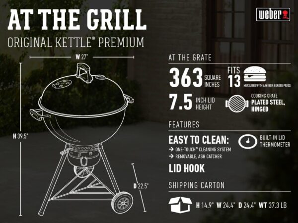 Weber Original Kettle Premium Charcoal Grill, 22-Inch, Black - Image 4