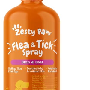 Zesty Paws Flea and Tick Spray for Dogs - Kill Fleas, Ticks & Their Eggs - Veterinarian Formulated - Soothes Itchy & Irritated Dog Skin - Cedarwood Oil, Rosemary Oil & Peppermint Oil