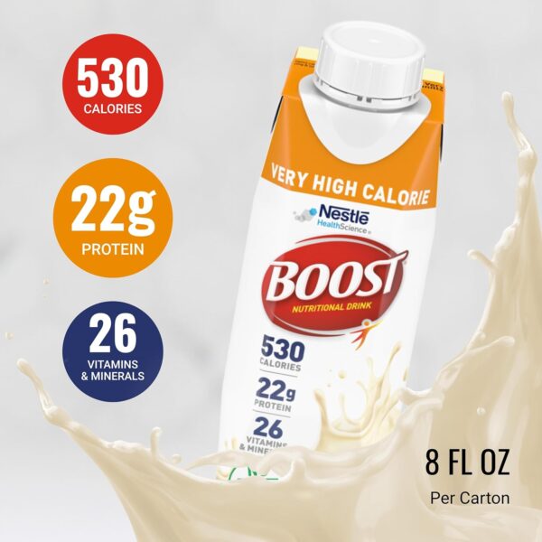 Boost Very High Calorie Vanilla Nutritional Drink – 22g Protein, 530 Nutrient Rich Calories, 8 Fl Oz (Pack of 24) - Image 4
