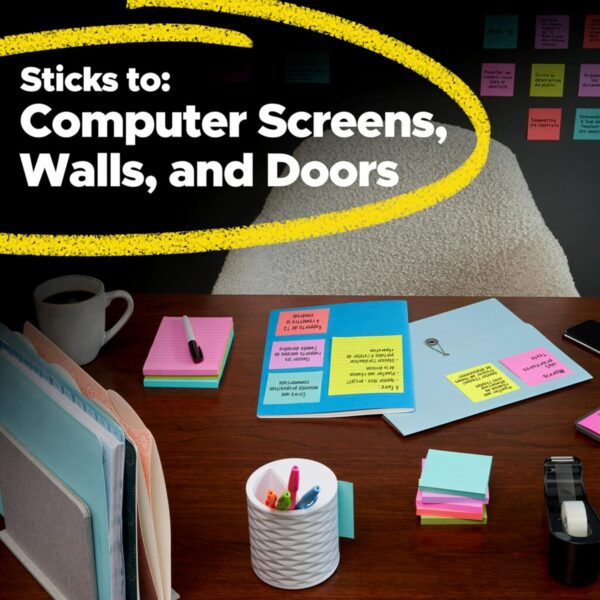 Post-it Super Sticky Notes, 24 Sticky Note Pads, 3 x 3 in., School Supplies, Office Products, Sticky Notes for Vertical Surfaces, Monitors, Walls and Windows, Supernova Neons Collection - Image 6