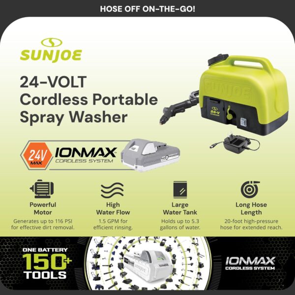 Sun Joe Cordless Portable Spray & Pressure Washer w/ Battery & Charger, 24V WA24C-LTE - Image 7