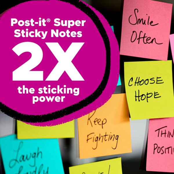 Post-it Super Sticky Notes, 24 Sticky Note Pads, 3 x 3 in., School Supplies, Office Products, Sticky Notes for Vertical Surfaces, Monitors, Walls and Windows, Supernova Neons Collection - Image 2